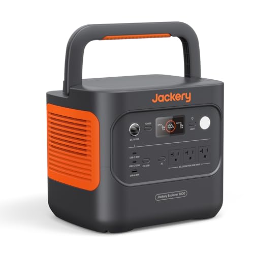 Jackery Explorer 2000 v2 Portable Power Station, 2042Wh LiFePO4 Home Backup Battery, 2200W Solar Generator, USB-C PD 100W Fast Charging for Emergencies, Power Outages, Camping(Solar Panel Optional)