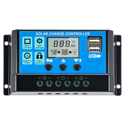 30A 12V/24V PWM Solar Charge Controller LCD Display Dual USB Timer Function