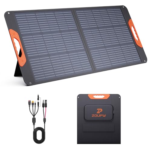 ZOUPW 100W Portable Solar Panel with 5-in-1 Cable,23.5% Efficiency Mono Foldable Solar Charger for Jackery 300/Ecoflow River/Anker/Bluetti,IP67 Waterproof for Camping RV Off-Grid Emergency Power