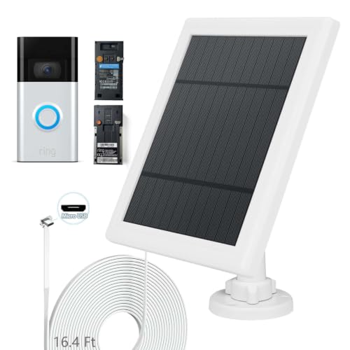 Solar Panel for Ring Doorbell 5W 5V Solar Charger Pefect for Ring Video Doorbell (2nd Gen - 2020 Release), Micro USB Port IP65 16.4ft Waterproof Charging Cable, 360°Adjustable Mount
