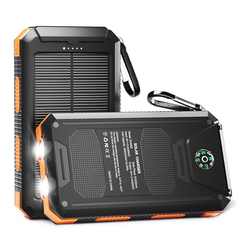 YELOMIN 38800mAh Solar Power Bank, Portable Charger USB-C Fast Charging Compatible with iPhone Samsung, Dual LED Flashlight Battery Pack, 3 Output Backup Charger for Camping Hiking