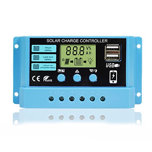 Peidesi PWM 30A Solar Charge Controller 12V 24V PV Regulator for Lifepo4 Lithium Gel Lead Acid for 100W 200W 300W Solar Panel LCD Display Dual USB 5V Output