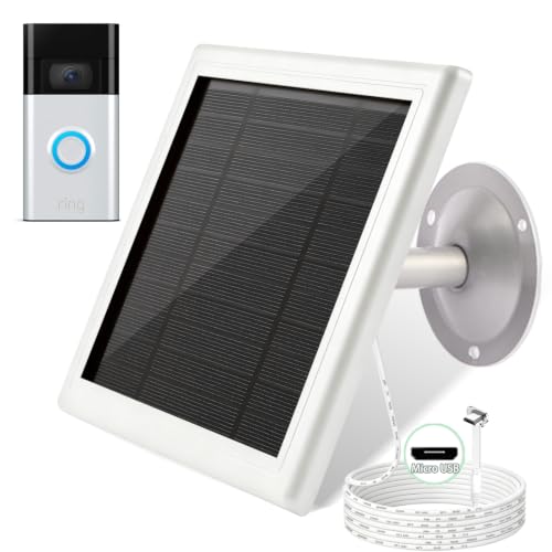5W/5V Solar Panel for Ring Video Doorbell (2nd Gen - 2020 Release), Solar Charger for Ring Video Doorbell With Micro-USB Port, IP65 Waterproof, 360° Adjustable Stainless Steel Mount, 16.4ft Cable