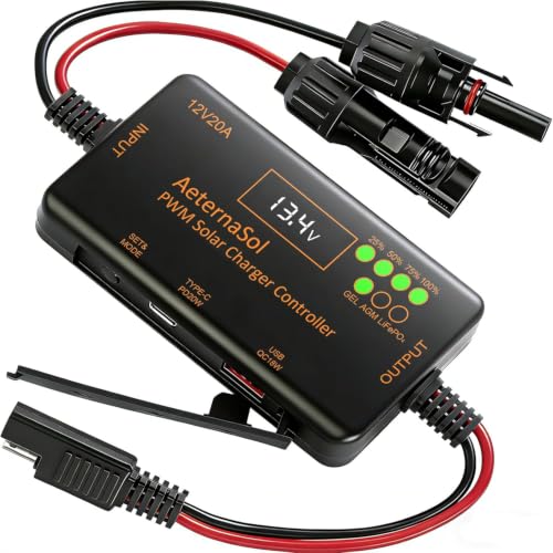 PWM Solar Charge Controller 12V 20A for LiFePO4, AGM & Gel Batteries
