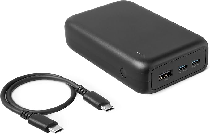 Amazon Basics High-Capacity Portable Charger Power Bank with 3-Port Output, 20,000 mAh, Black