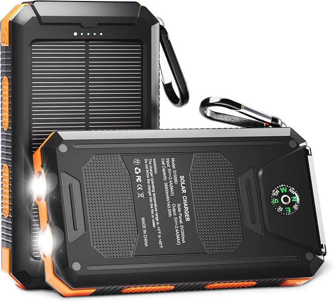 YELOMIN 38800mAh Solar Power Bank, Portable Charger USB-C Fast Charging Compatible with iPhone Samsung, Dual LED Flashlight Battery Pack, 3 Output Backup Charger for Camping Hiking